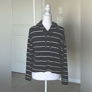 NWT Chaser Blue and White Striped Cropped Pullover Hoodie Size Small